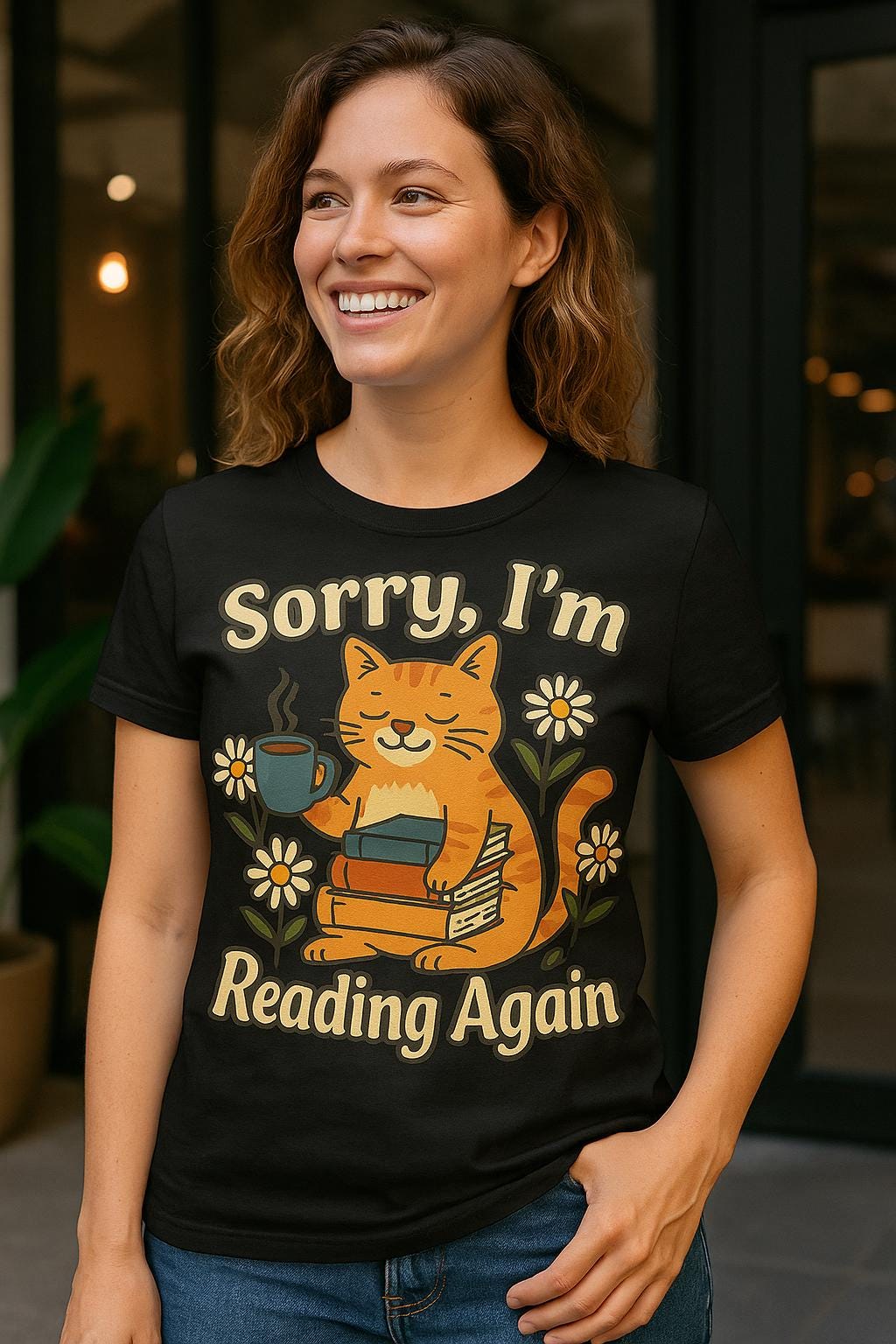 📚 Sorry I’m Reading Again — Cat & Book Lover Printable Design (Digital...