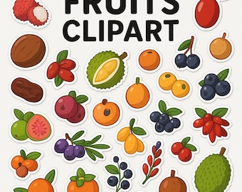 Fruit Clipart Stickers | 50 PNG Illustrations (Digital Download)