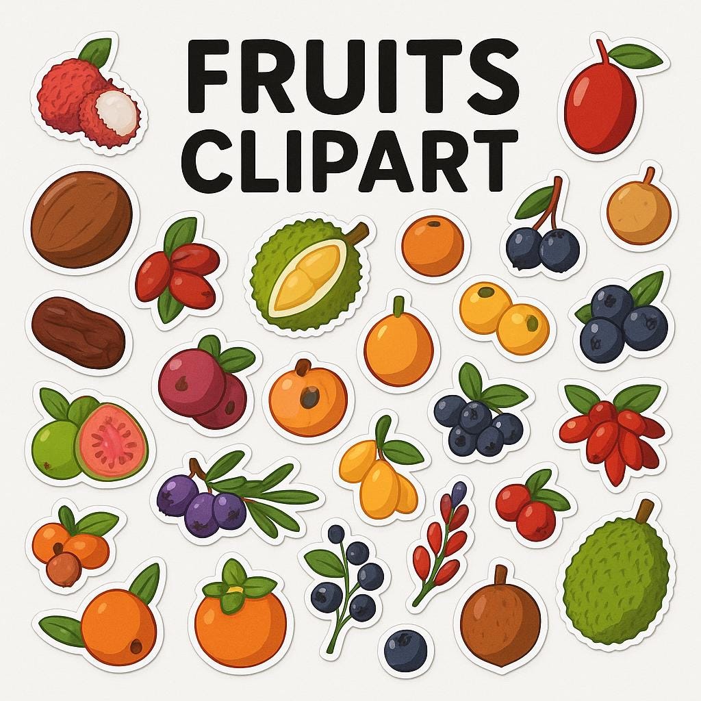 50 Fruits Sticker Pack – Bright, Playful Clipart for All Your Creative...