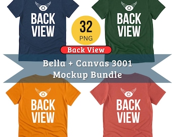 Bella Canvas 3001 Back View Mockup Bundle | 32 PNG Colors (Digital Download)