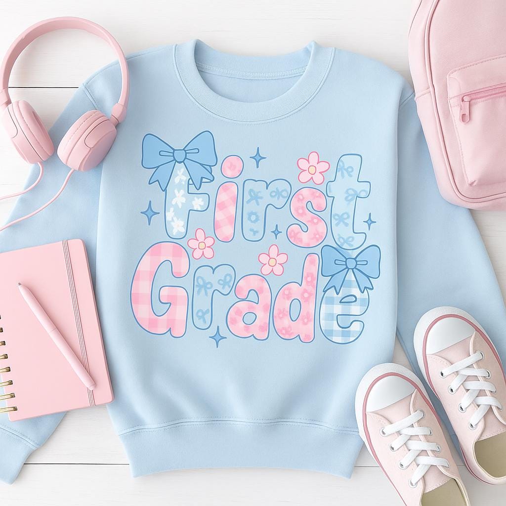 🎀 First Grade PNG — Adorable Back to School Digital Design for Kids&#3...