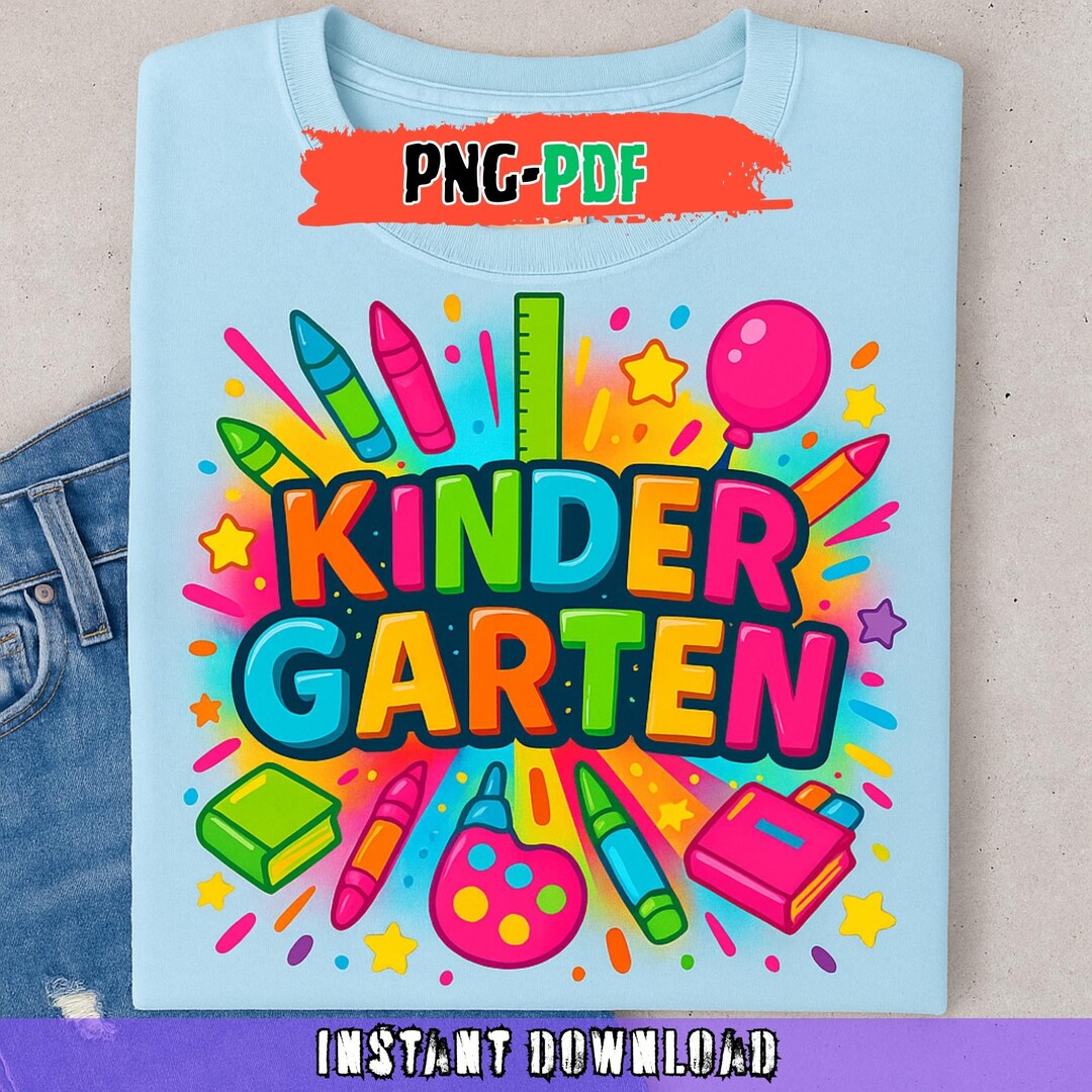 Kindergarten PNG: Back to School Sublimation Design (digital Download ...