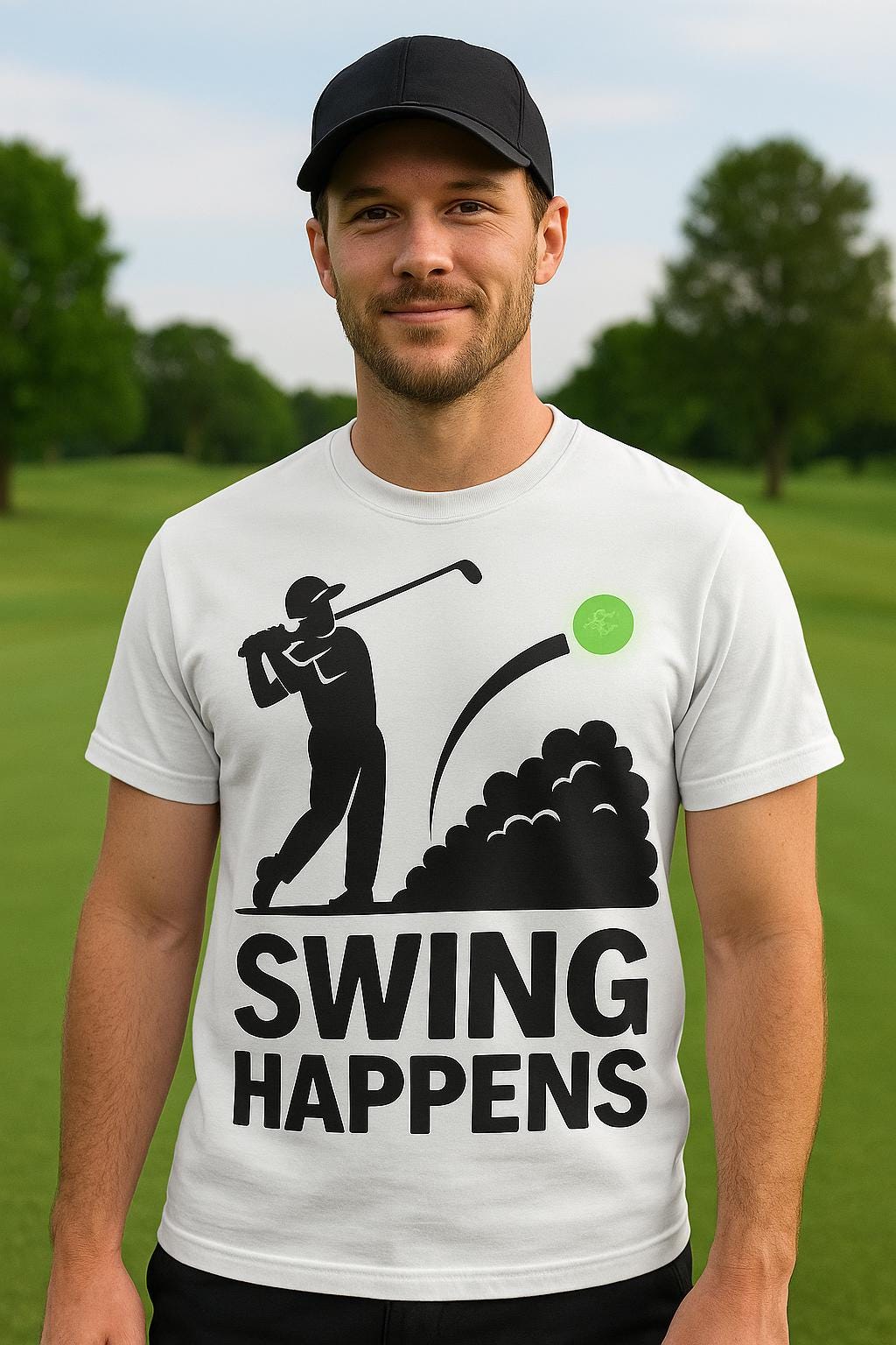 Bring laughs to the course with this Swing Happens Golf Shirt! Featuri...