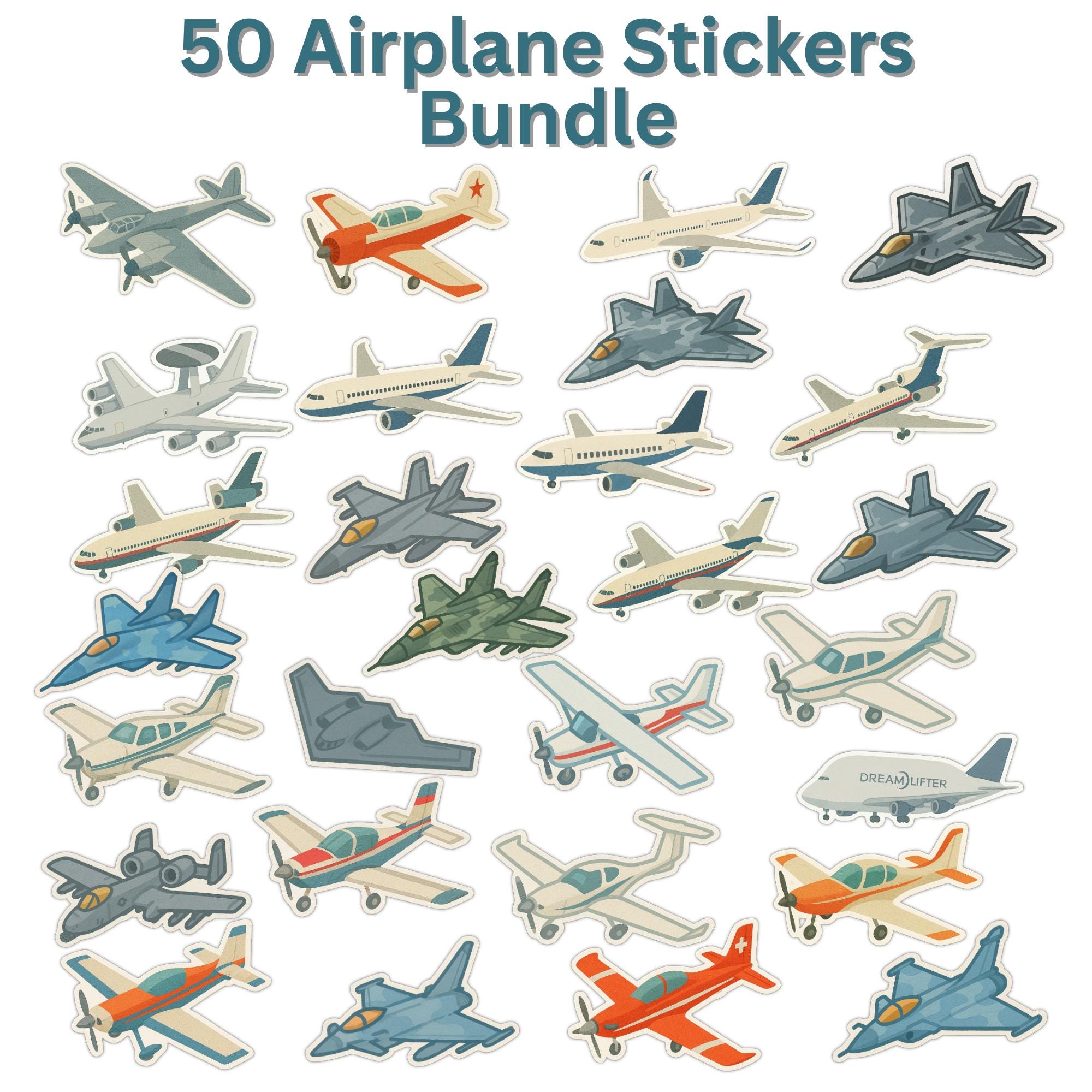 Explore the Skies with 50 Airplane Stickers – Military & Civil Aviatio...