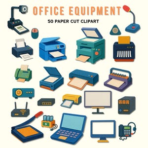 Büro Ausstattung Scherenschnitt Clipart 50 PNG | Druckbare Büro Dekoration | Digitaler Download | Schreibtisch Werkzeuge Illustration | Scrapbooking-ClipArt