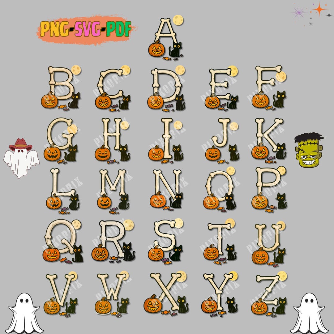 Spooky Letters Printable R Halloween Alphabet Clipart: Spooky Letters PNG Bundle (digital Download ...