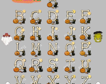Halloween Alphabet Clipart: Spooky Letters PNG Bundle (Digital Download)