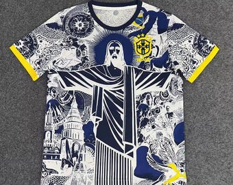 Brazil Inspired Soccer Jersey – Christ Redeemer Graphic Shirt – Rio Streetwear Football Tee – Unisex Sports Shirt Gift