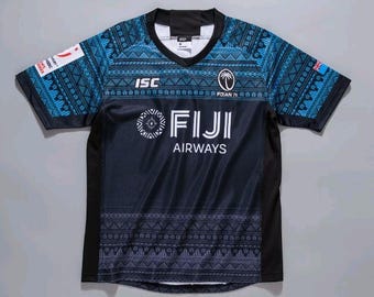 Fiji Tribal Rugby Jersey Blue Black | Island Pattern Shirt Unisex | Festival Streetwear Summer Outfit Gift
