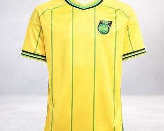 Jamaica Minimalist Football Jersey Green & Yellow Retro Style Shirt | Unisex Kids and Adults | Lightweight Polyester Soccer Kit