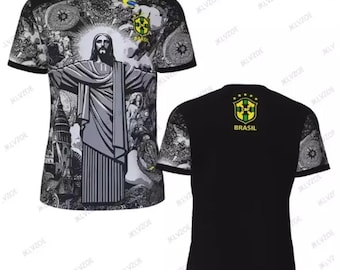 Maillot spécial avec motif statue de Jésus en noir, avec logo Brésil, tailles enfant et adulte, respirant, kit spécial, limité