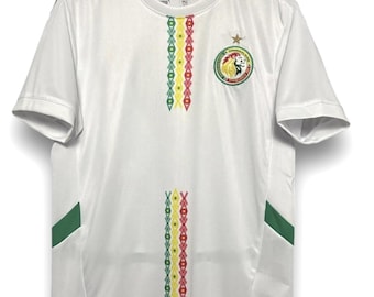 White Lion Football Jersey with African Pattern Stripes | Retro Soccer Shirt Unisex