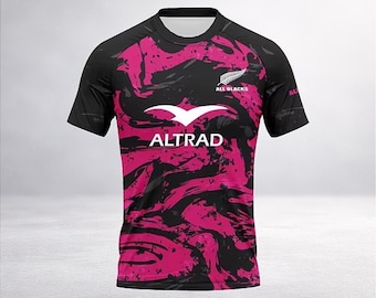 Caribbean Rugby Shirt Pink Black – Special Edition Graphic Jersey – Unisex Statement Sports Shirt – Tropical Island Inspired Rugby Tee Gift