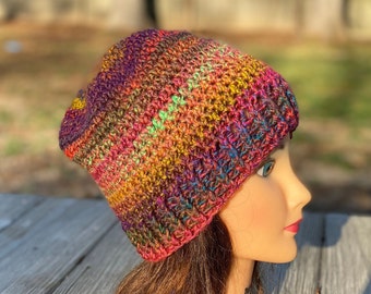 Crochet Slouchy Hat, Colorful Slouch Hat