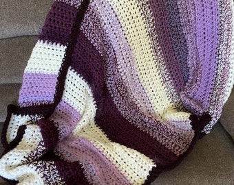 Purple Passion Blanket, Wool and Acrylic Yarns,Thick Chunky Crocheted Afghan,Birthday Gift