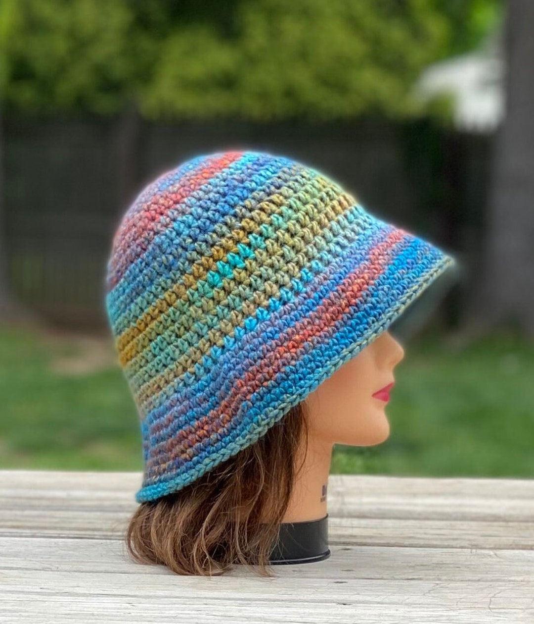 Crochet Brimmed Hat, Colorful Boho Hat, Striped Sun Hat - Etsy display picture 1