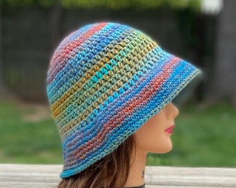 Crochet Brimmed Hat, Colorful Boho Hat