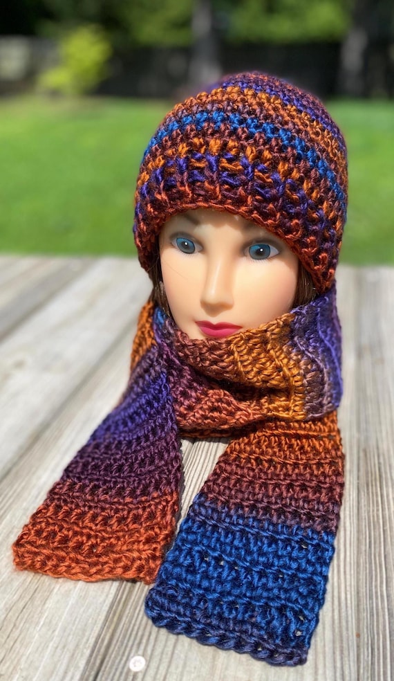 Handmade Colorful Crochet Hat and Scarf Set Products :: Custom Crochet Beanie Hat with Attached Flower  main image 4