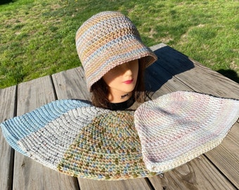 Color Choice Crochet Bucket Hat, Boho Brimmed Hat, Rolled Brim Hat