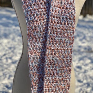 Thick Chunky Crochet Scarf, Coral Light Blue and White Scarf, Shorter Adult Scarf, Older Child Scarf
