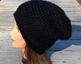 Black Crochet Slouch Hat, Men's Slouch, Women's Slouch, Teen Hat