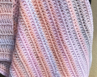 Pink/Peach/Gray Baby Afghan, Pink Baby Blanket, Baby Shower Gift, Newborn Blanket, Crocheted Baby Afghan
