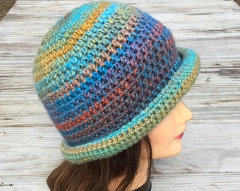 Crochet Hat With Brim, Rolled Brim Hat, Funky Bucket Hat