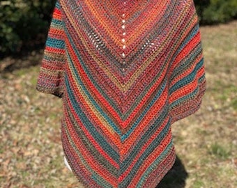 Triangle Shawl,Crocheted Shawl,Striped Shawl,Soft Yarn Shawl