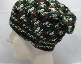 Camo Crochet Slouch Hat, Slouchy Hat, Men's Slouch, Women's Slouch, Teen Slouch