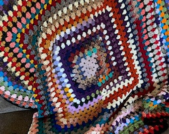 OOAK Crochet Scrapghan, Remnant Boho Blanket, Scrap Yarn Blanket,Grannie/Granny Scrappy Afghan