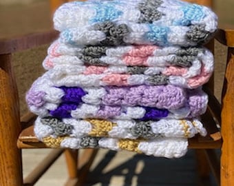 Coperta a quadrati all'uncinetto, coperta per neonati, coperta per bambini, coperta da grembo, coperta di sicurezza, coperta per sedia a rotelle. Scelta del colore.