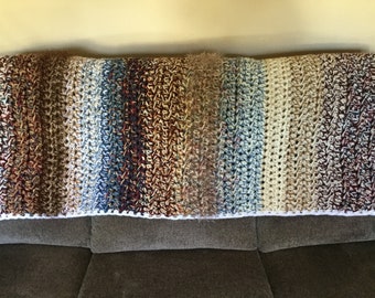 Thick Chunky Cozy Crocheted Afghan/Blanket,Blue and Brown Blanket,Textured Afghan,Birthday,Holiday,Wedding,House Warming