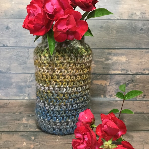 Crochet Jar Cover WITH Jar, Eco Friendly Multi Purpose Jar,Vase,Desk Organizer,Jar For Loose Change,Catchall Jar