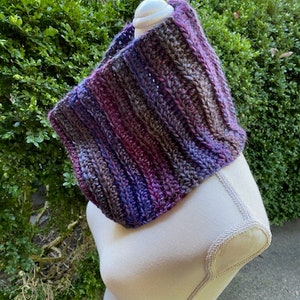 Wool Mix Super Soft Crochet Cowl, Crochet Neck Warmer, Purple Scarf/Cowl