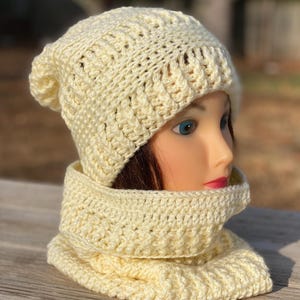 Cream Hat Scarf Set - Etsy display picture 2