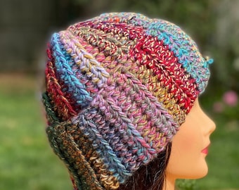 Color Choice, Chunky Scrappy Beanie, Hand Tied Remnant Beanie, One Of A Kind Hat