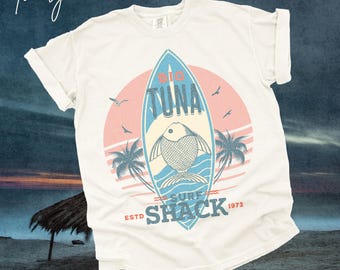 Retro Big Tuna Surf Shack T Shirt | Comfortable Cotton 1970&#39;s Style Tee | Vintage Distressed Design Top For Surfing | Nice Oversized Shirt