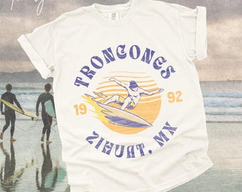 Retro Surf Troncones Mexico T Shirt | Pacific Coast Vintage Style Design | 90&#39;s Vibes | Comfortable Cotton Shirt For Surfing Adventure