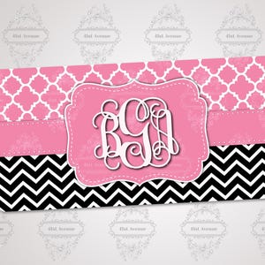 DIGITAL FILE -  Pink & Black, Monogram License Plate, License Plate Design, Blank for Personalization, Sublimation Design