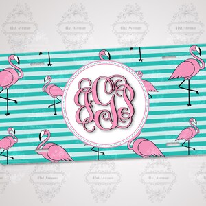 DIGITAL FILE - Pink & Mint Flamingo, License Plate Design, Monogram License Plate, Blank for Personalization, Sublimation Design
