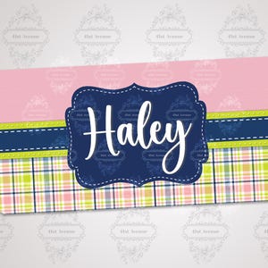 DIGITAL FILE -  Pink Lime Navy Plaid, Monogram License Plate, License Plate Design, Blank for Personalization, Sublimation Design