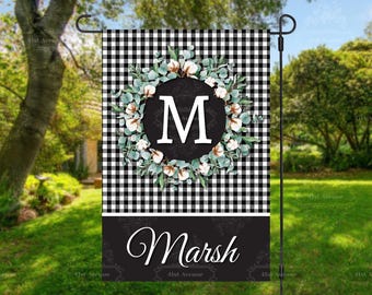 DIGITALE DATEI - Schwarz weißer Gingham, Baumwollkranz, leer für Personalisierung, Garten Flagge Sublimationsdesign