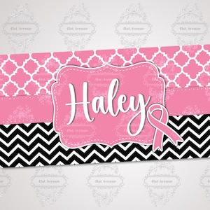DIGITAL FILE -  Pink & Black, Pink Ribbon, Monogram License Plate, License Plate Design, Blank for Personalization, Sublimation Design