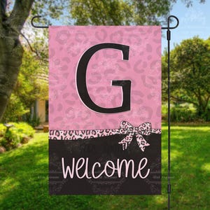 DIGITAL FILE - Pink Leopard Print With Bow, Welcome Garden Flag, Blank for Personalization, Garden Flag Sublimation Design