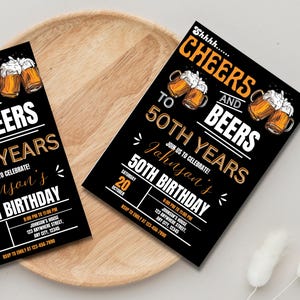 Cheers and Beer Birthday Invitation: Editable Whiskey Party Invite (Digital Download)
