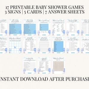 男の子向けベビーシャワーゲーム、サイン、メッセージカード（印刷可能）