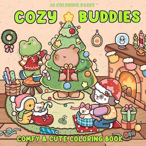 Cozy Buddies: Relaxation Coloring Book by Coco Wyo Instant Digital Download Relaxation Fun Book PDF 40 Coloring Pages Bold and easy pages