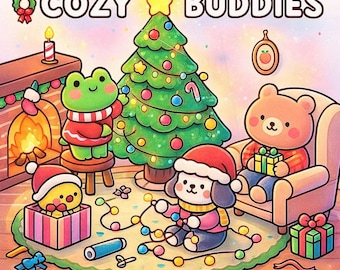 Libro para colorear "Amigos acogedores de Navidad" de CoCo Wyo (PDF): 44 páginas imprimibles para niños y adultos, descarga digital instantánea, libro para colorear fácil y atrevido.