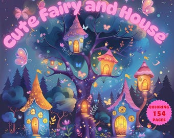 Cute Fairy and House Coloring Book – 154 Pages Magical Fairies & Enchanted Houses Printable PDF for Relaxation