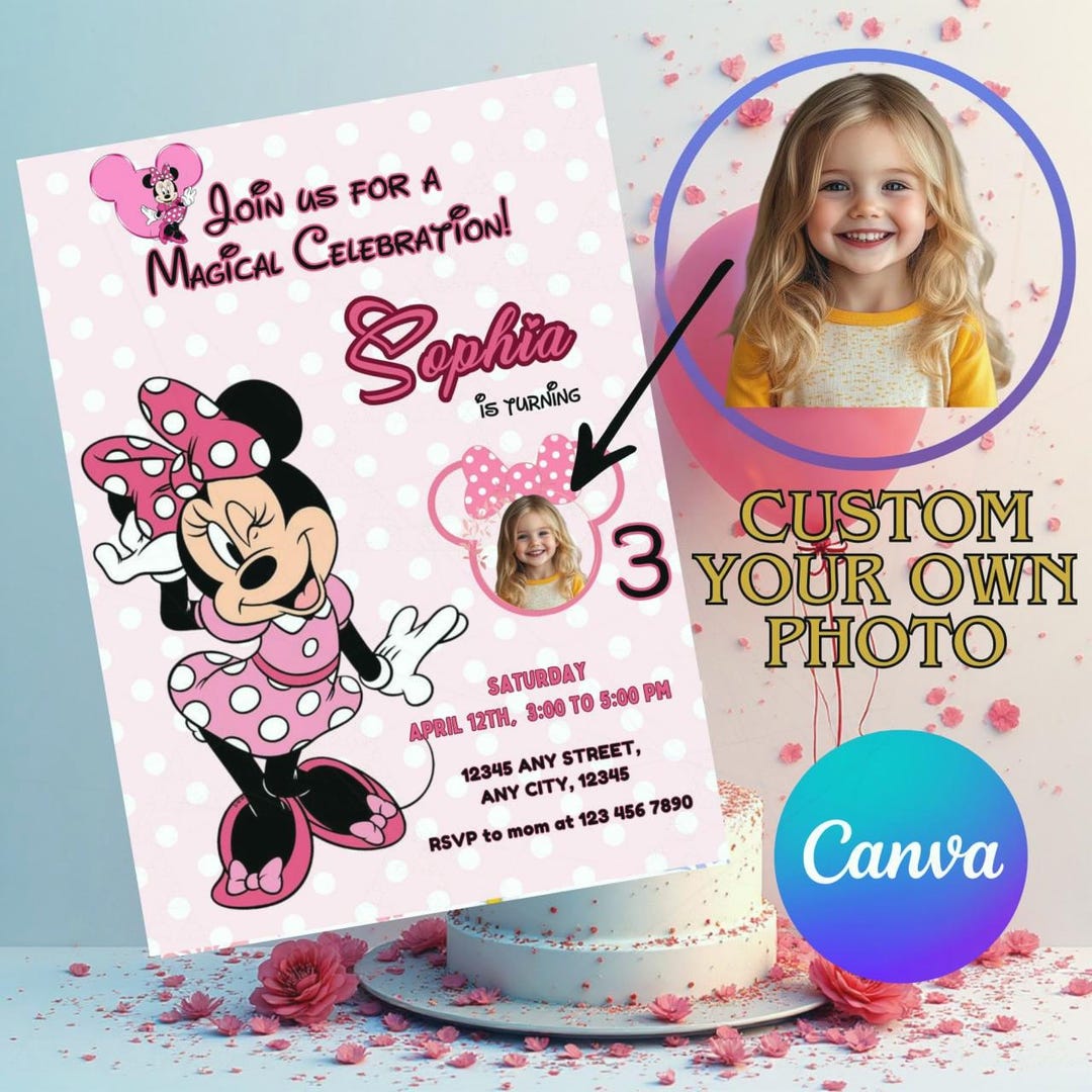 Personalized Editable Minnie Mouse Birthday Invitation Template ...
